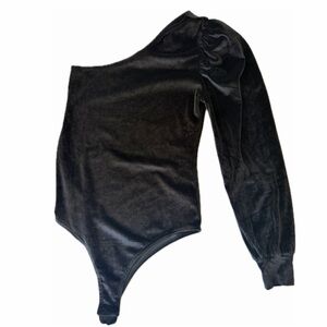 ShineStar One-Shoulder Black Velvet Bodysuit Snap Closure GothLolita Whimsy core